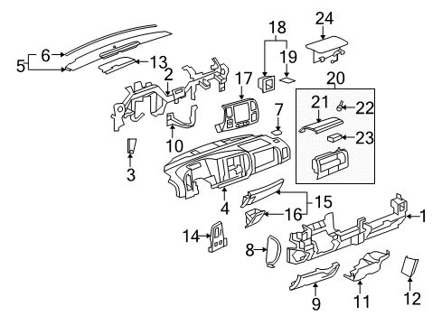 2012 GMC Sierra 1500 Instrument Panel Knee Bolster Diagram for 22773439