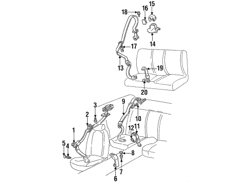 2001 Pontiac Firebird Seat Belt Bolt, Rear Seat Center Shoulder Belt Retractor Diagram for 11609471