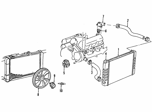 1995 Oldsmobile Silhouette Cooling System, Radiator, Water Pump, Cooling Fan Tensioner, Drive Belt Diagram for 24504575