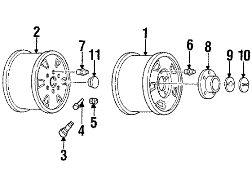 1990 GMC C3500 Wheels, Covers & Trim Wheel Cover Center Cap Diagram for 15646284
