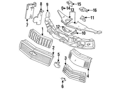 1991 Chevrolet Lumina Grille & Components Bracket Asm-Headlamp Housing Panel Support Diagram for 14103034