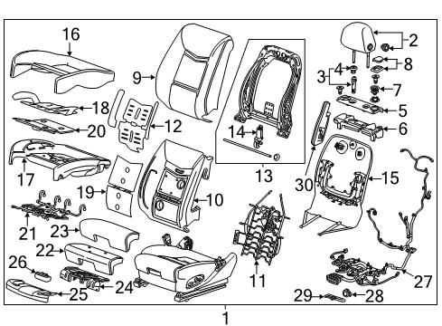 2017 Cadillac XTS Driver Seat Components Seat Back Panel Diagram for 23185029