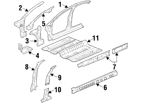 2002 Pontiac Grand Prix Center Pillar, Hinge Pillar, Rocker, Floor, Uniside Reinforcement Asm, Body Hinge Pillar Inner Panel <Use 1C2J Diagram for 12493706