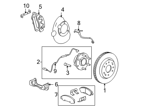 2008 GMC Yukon Brake Components Front Pads Diagram for 25910431