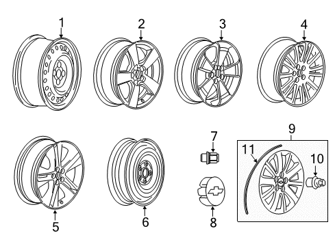 2013 Chevrolet Cruze Wheels Wheel, Alloy Diagram for 13254959