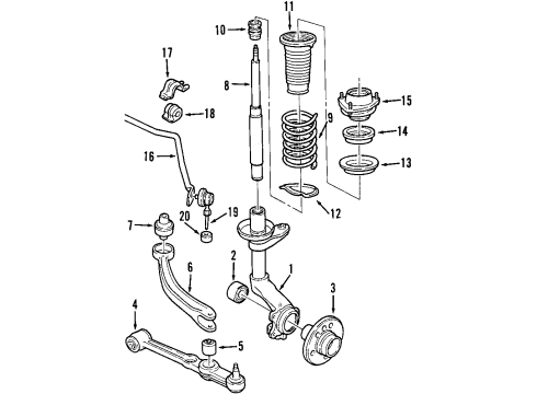 1999 Saab 9-3 Front Suspension Components, Lower Control Arm, Stabilizer Bar Front Hub Assembly Diagram for 90496444