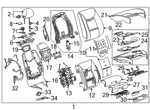 2016 Cadillac XTS Passenger Seat Components Headrest Guide Diagram for 13371672