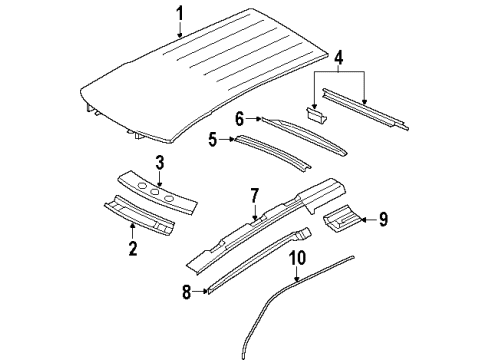 1998 Oldsmobile Silhouette Roof & Components Weatherstrip, Front Side Door Roof Drip Diagram for 19153440