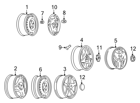 2002 Pontiac Aztek Wheels, Covers & Trim Wheel Trim CAP Diagram for 9594882