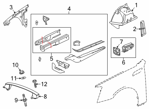 2010 Cadillac CTS Structural Components & Rails Cross Bar Washer Diagram for 14047726