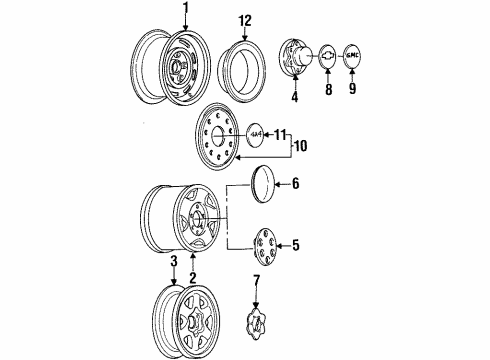 1999 GMC Yukon Wheels, Covers & Trim Hub Cap Diagram for 15650047