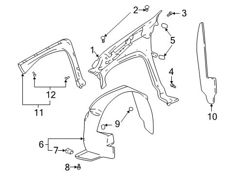 2003 Pontiac Aztek Fender & Components, Exterior Trim Fender Assembly Bolt Diagram for 11515928