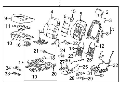 2016 Chevrolet Malibu Driver Seat Components Adjust Motor Diagram for 13589190