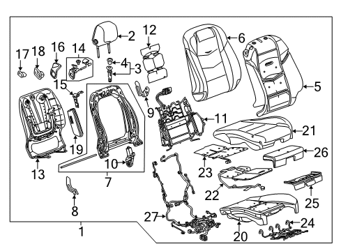 2015 Cadillac ELR Passenger Seat Components Seat Back Frame Bracket Diagram for 13588187