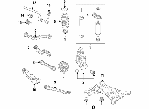 2020 Chevrolet Blazer Rear Suspension Components, Lower Control Arm, Ride Control, Stabilizer Bar Strut Mount Diagram for 23389526