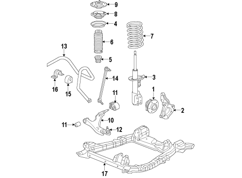2013 Chevrolet Equinox Front Suspension, Lower Control Arm, Stabilizer Bar, Suspension Components Strut Bumper Diagram for 22807233