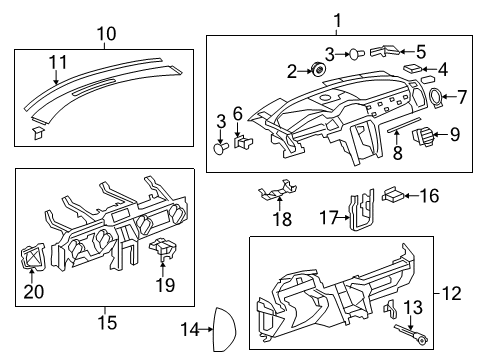 2009 Buick Enclave Cluster & Switches, Instrument Panel Center Bracket Diagram for 25986771