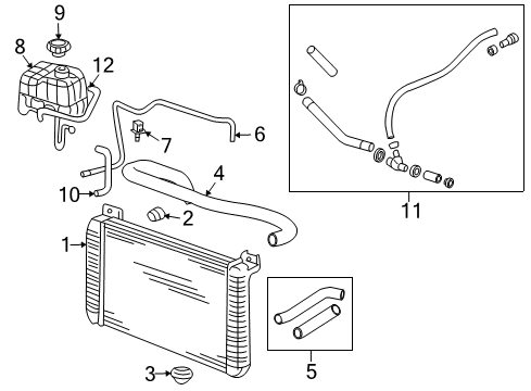 2008 Hummer H2 Radiator & Components Radiator Surge Tank Inlet Hose Assembly Diagram for 15058001