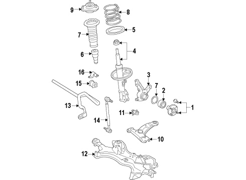 2009 Pontiac Vibe Front Suspension Components, Lower Control Arm, Stabilizer Bar Lower Ball Joint Diagram for 19184279