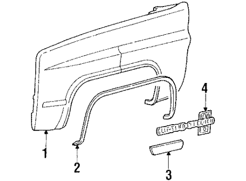 1990 Chevrolet V3500 Fender & Components Plate Asm-Front Fender Name Diagram for 14043697