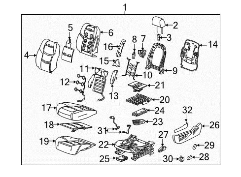 2015 Chevrolet Tahoe Driver Seat Components Adjust Handle Diagram for 13267435