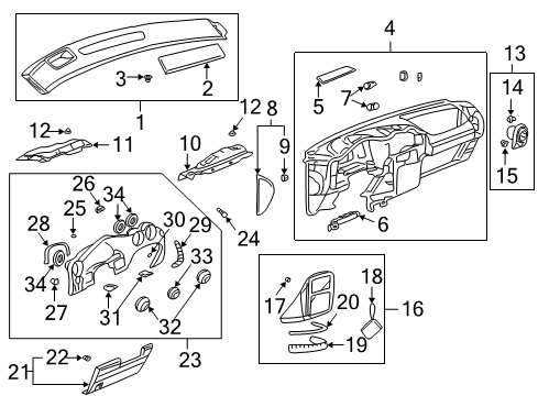 2003 Pontiac Aztek Cluster & Switches, Instrument Panel Trim Plate Clip Diagram for 10148727