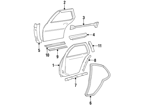 1998 Chevrolet Lumina Rear Door & Components, Exterior Trim Rear Side Door Window Regulator Assembly Diagram for 16623218