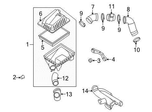 2008 Saturn Astra Air Intake Air Cleaner Assembly Diagram for 13273413