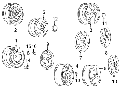 1996 Pontiac Sunfire Wheels, Covers & Trim Hub Cap Diagram for 9593111