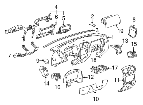 2005 GMC Canyon Instrument Panel Air Outlet Diagram for 15852756