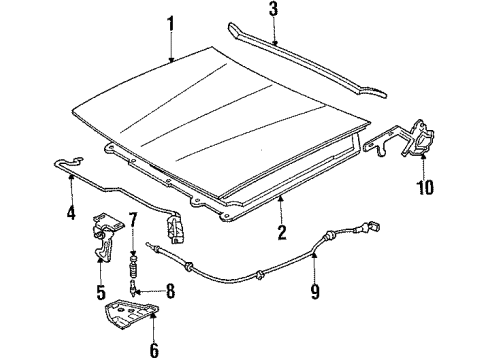 1989 Pontiac Sunbird Hood & Components Cable Asm-Hood Primary Latch Release Diagram for 14074298