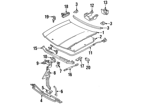 1995 Chevrolet Impala Hood & Components Rod-Hood Secondary Latch Release Diagram for 10100918