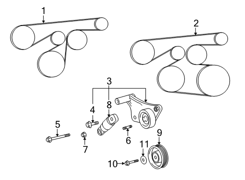 2010 Pontiac Vibe Belts & Pulleys Belt, Water Pump & Generator Diagram for 19185653