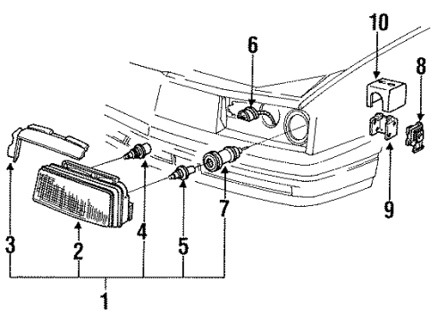 1988 Cadillac Allante Headlamps Headlamp Capsule Assembly Diagram for 16517113