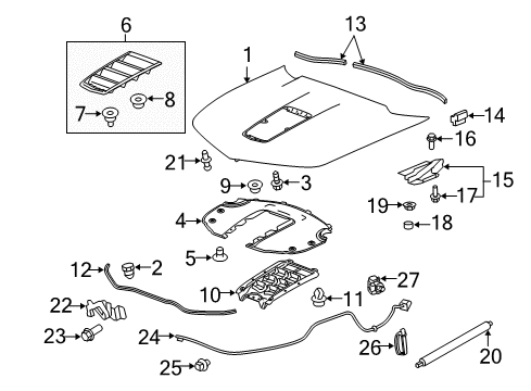 2015 Chevrolet Camaro Hood & Components, Exterior Trim Insulator-Hood Diagram for 23152819