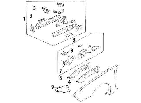 1996 Pontiac Firebird Structural Components & Rails Panel Kit, Front Wheelhouse - RH Diagram for 12521580