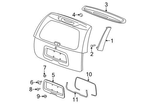 2004 Chevrolet Trailblazer EXT Exterior Trim - Lift Gate Upper Molding Diagram for 19120564