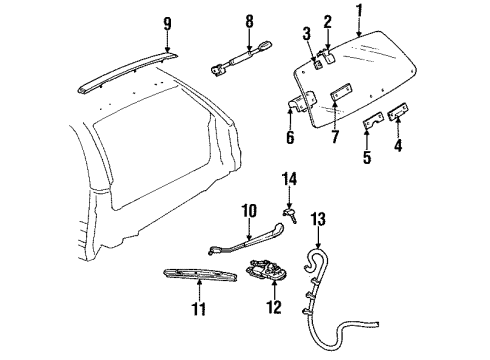 1991 Oldsmobile Custom Cruiser Lift Glass, Rear Wiper Components Lift Cylinder Diagram for 10177832