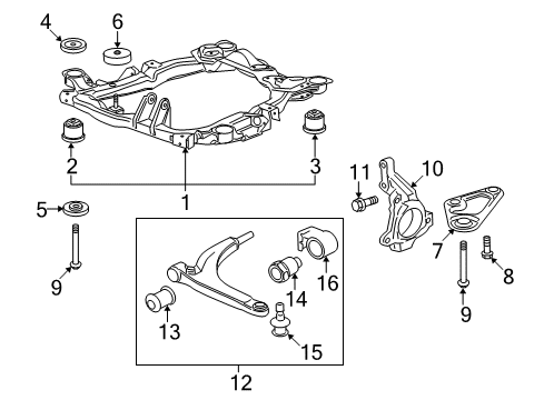 2007 Saturn Aura Front Suspension Components, Lower Control Arm, Stabilizer Bar Knuckle Bolt Diagram for 11610004