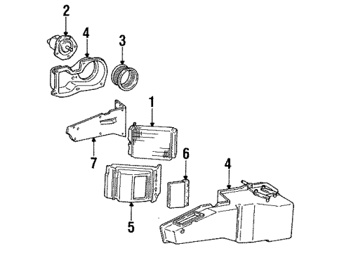 1984 GMC K1500 Heater Components Core, Auxiliary Heater Diagram for 3034749