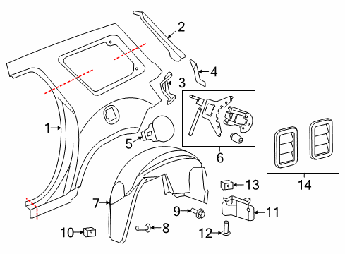 2017 GMC Acadia Limited Quarter Panel & Components Lower Panel Diagram for 23105780
