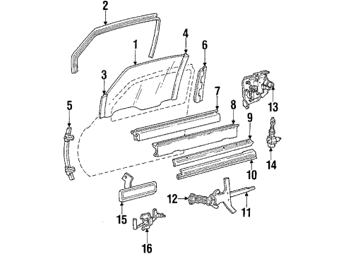 1986 Oldsmobile Toronado Door & Components Front Door Lock Assembly Diagram for 16605638