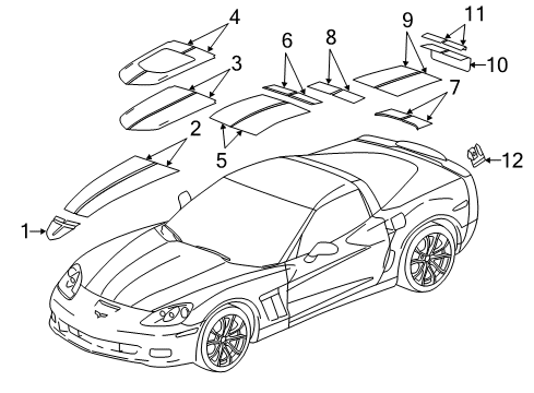 2012 Chevrolet Corvette Stripe Tape Decal-Hood *Black Diagram for 22807857