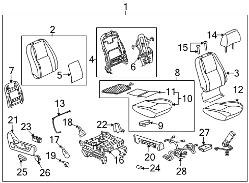 2012 GMC Yukon Front Seat Components Recliner Handle Diagram for 15232595