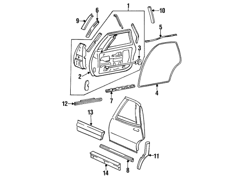 1992 Buick Regal Rear Door & Components, Exterior Trim Panel Kit, Rear Side Door Lower Finish *Buffed Stain Diagram for 12513203