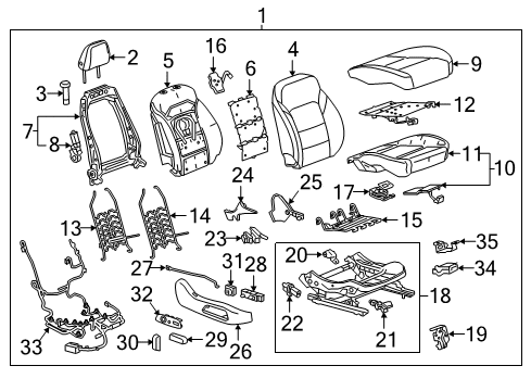 2016 Chevrolet Malibu Passenger Seat Components Adjust Motor Diagram for 13587024