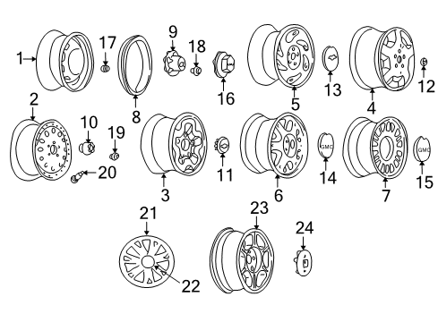 1998 GMC Jimmy Wheels Wheel Nut Cap Diagram for 15661036