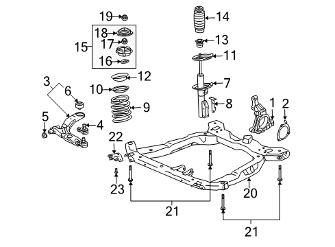 2007 Saturn Ion Front Suspension Components, Lower Control Arm, Stabilizer Bar Front Lower Control Arm Assembly Diagram for 19207818
