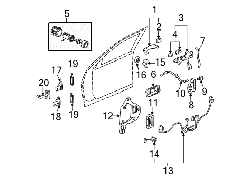 2011 Cadillac STS Front Door - Lock & Hardware Lock Cylinder Diagram for 20766969