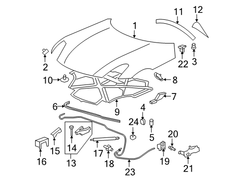 2008 Pontiac Solstice Hood & Components Cable Asm-Hood Primary Latch Release Diagram for 15773638